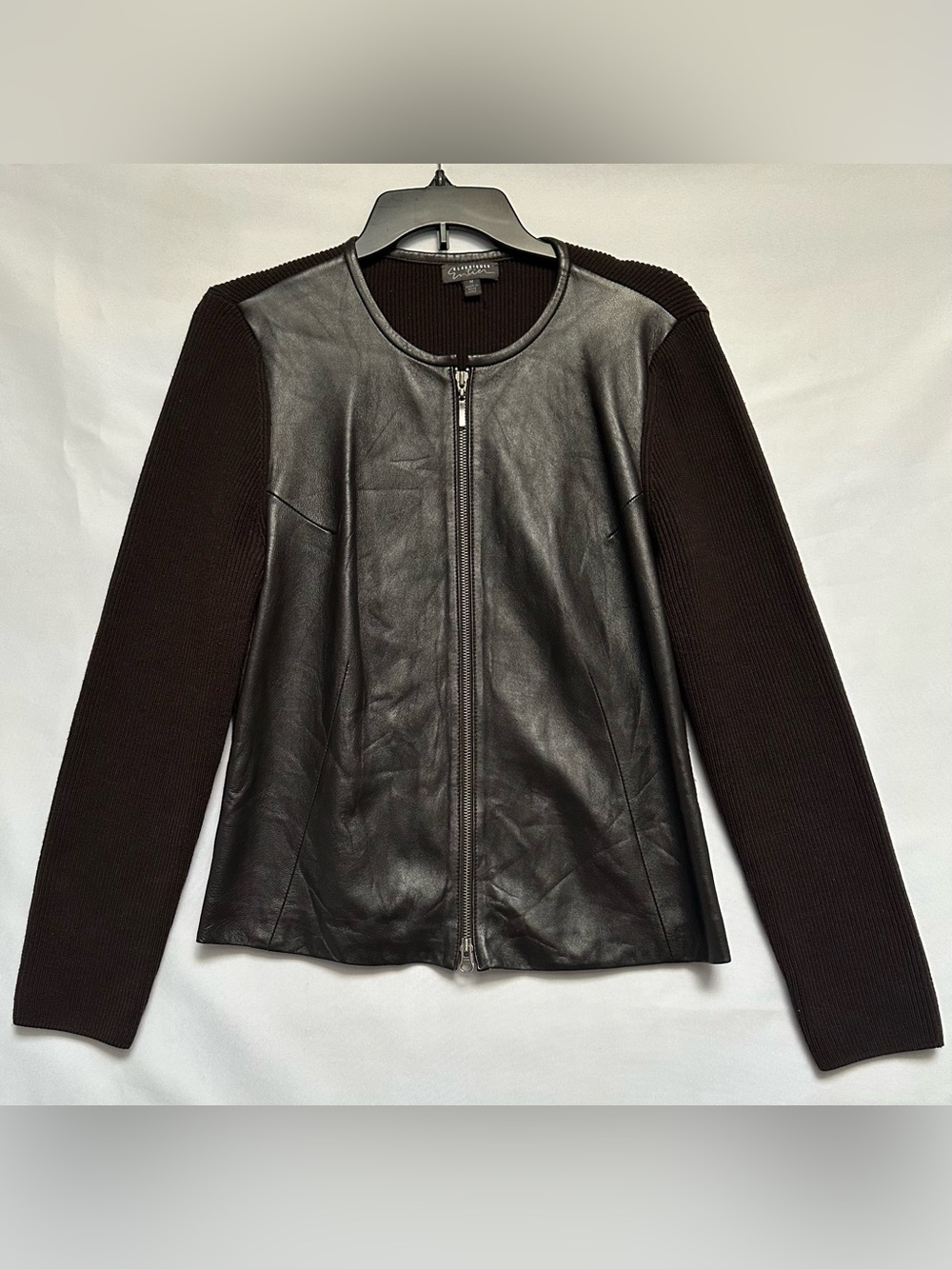 Classiques Entier 100% Leather 100% Merino Wool BIKER MOTO Rib Knit Jacket MED